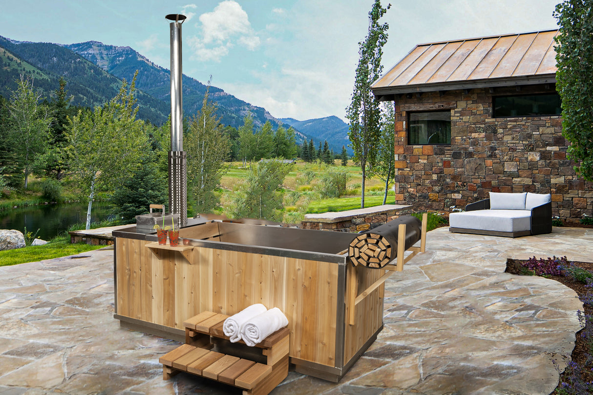 Canadian Timber Wood-Burning Hot Tub with Roll-Up Cover Kit - Luxurious Outdoor Spa Experience