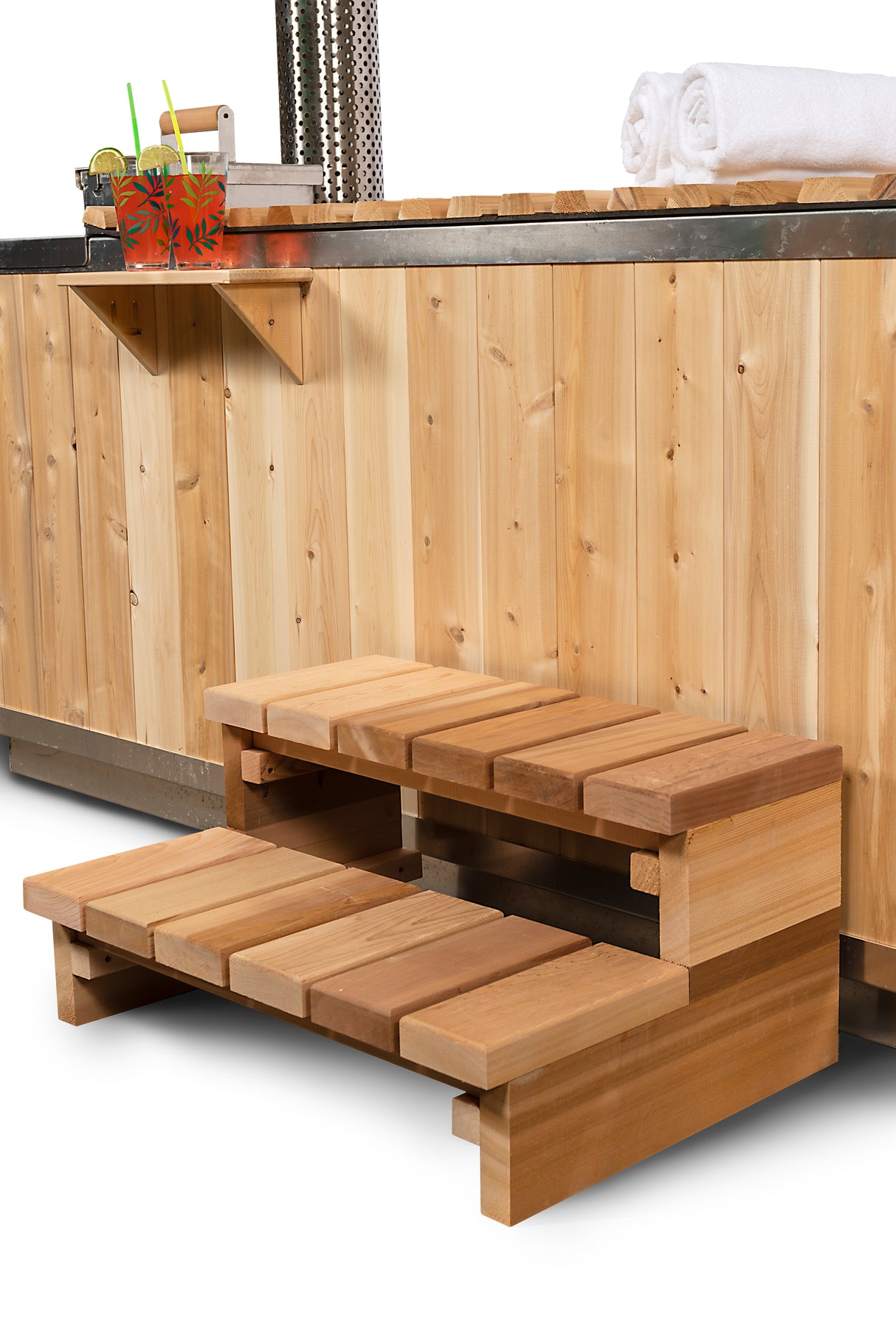 Canadian Timber Wood-Burning Hot Tub with Roll-Up Cover Kit - High-quality outdoor spa for relaxation and comfort
