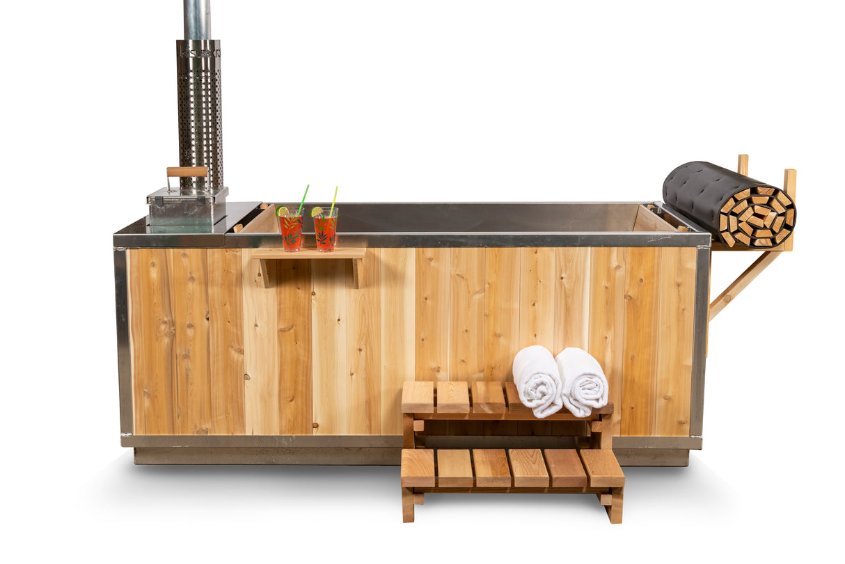 Canadian Timber Wood-Burning Hot Tub with Roll-Up Cover Kit - Relaxation in Nature's Beauty
