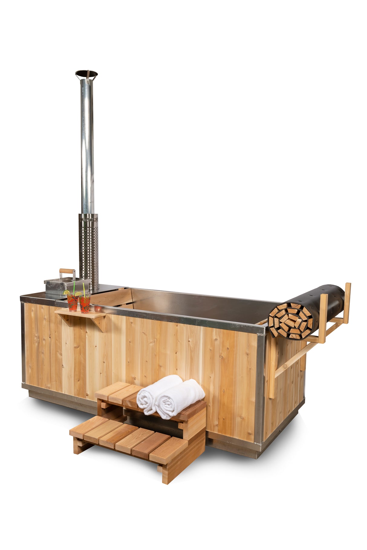 Canadian Timber Wood-Burning Hot Tub with Roll-Up Cover Kit - Relax in Style with this Eco-Friendly and Durable Hot Tub from Aurora Sanctuary
