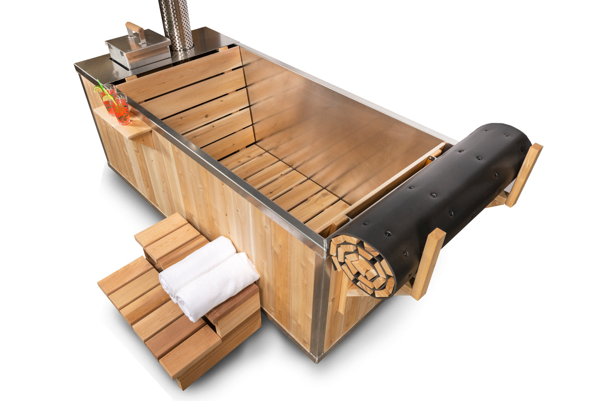 Canadian Timber Wood-Burning Hot Tub with Roll-Up Cover Kit - Relaxation and Luxury at Aurora Sanctuary