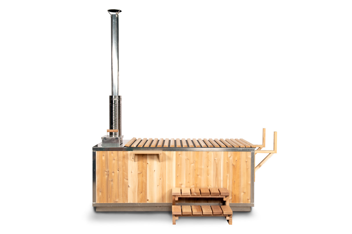 Canadian Timber Wood-Burning Hot Tub with Roll-Up Cover Kit - Luxurious and Eco-Friendly Outdoor Spa Experience at Aurora Sanctuary