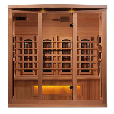 Golden Designs 4-Person Full Spectrum PureTech™ Near Zero EMF FAR Infrared Sauna with Himalayan Salt Bar Canadian Hemlock