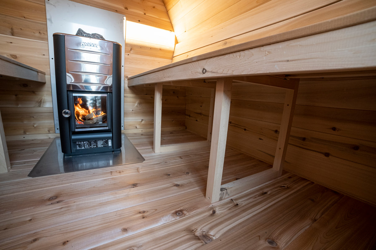 Shop this luxurious Dundalk Leisurecraft 4-Person Canadian Timber Minipod Sauna at Aurora Sanctuary - available now!