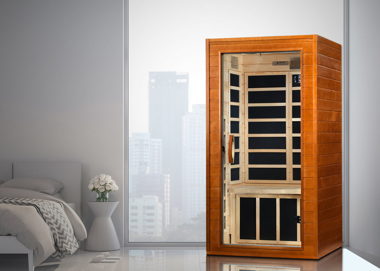Dynamic Avila Elite 1-2 Person Ultra-Low EMF Far Infrared Sauna, cutting-edge relaxation technology at Aurora Sanctuary