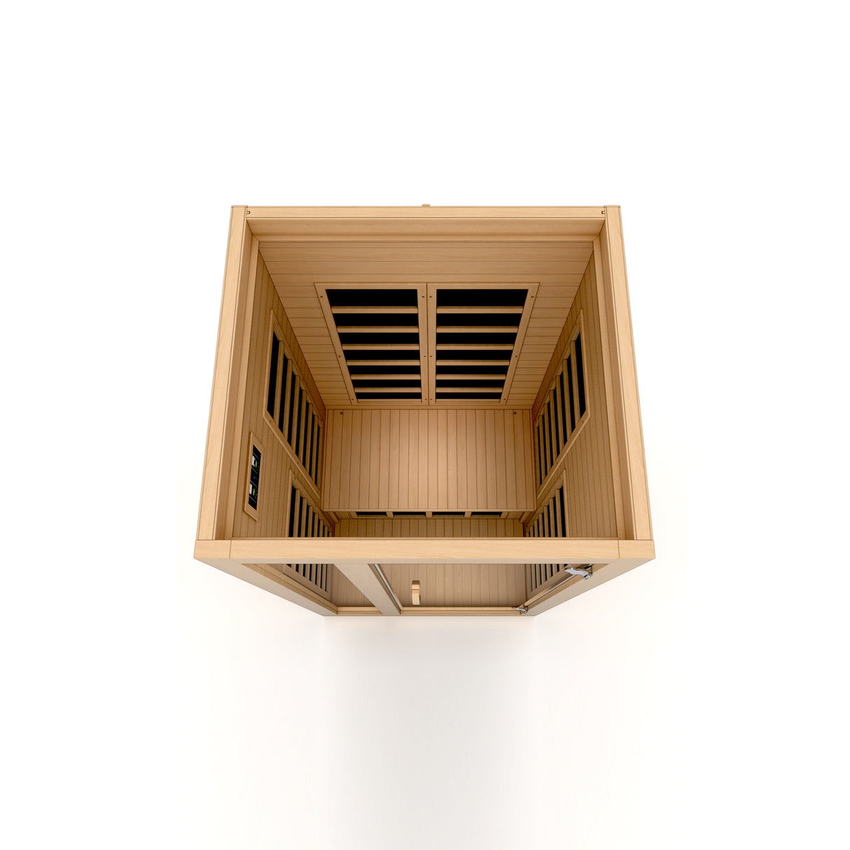 Dynamic Gracia 1-2 Person Low EMF Far Infrared Sauna at Aurora Sanctuary - Interior view of a cozy sauna space with modern design and low electromagnetic field for 1-2 persons