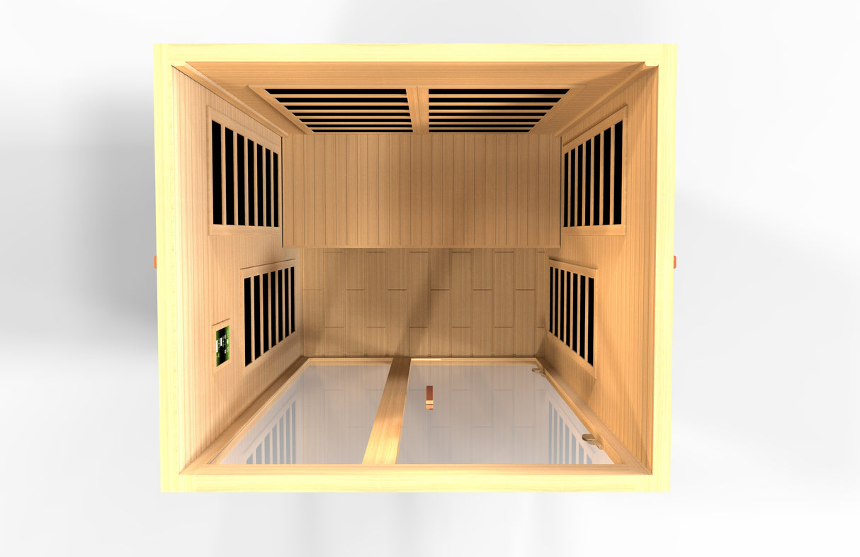 Dynamic Santiago Elite 2-Person Low-EMF Far Infrared Sauna - High-Quality Image for Wellness Enthusiasts on Aurora Sanctuary Website