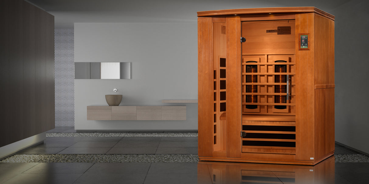 Dynamic Lugano 3-Person Zero EMF Far Infrared Sauna at Aurora Sanctuary - Relax in style and comfort with our cutting-edge sauna technology