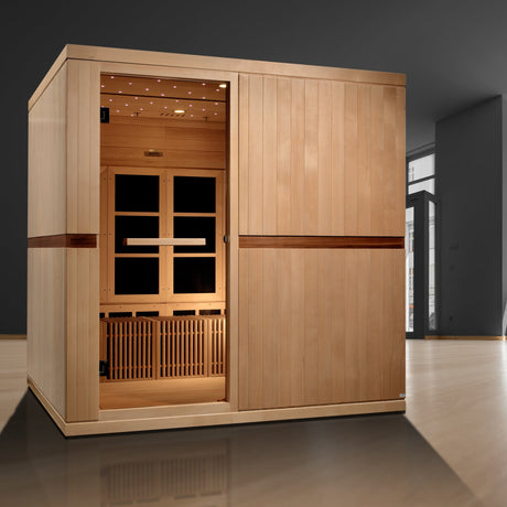 GOLDEN DESIGNS CATALONIA 8-PERSON PureTech™ NEAR ZERO EMF UNDER 2MG FAR INFRARED SAUNA CANADIAN HEMLOCK