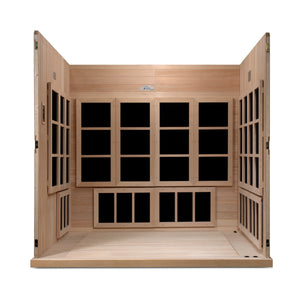 GOLDEN DESIGNS CATALONIA 8-PERSON PureTech™ NEAR ZERO EMF UNDER 2MG FAR INFRARED SAUNA CANADIAN HEMLOCK