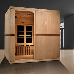 GOLDEN DESIGNS CATALONIA 8-PERSON PureTech™ NEAR ZERO EMF UNDER 2MG FAR INFRARED SAUNA CANADIAN HEMLOCK