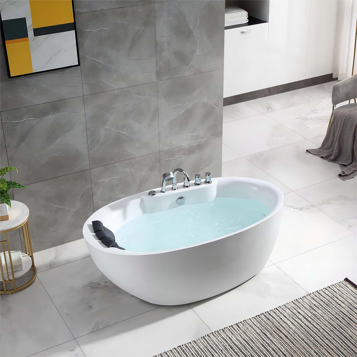 EMPAVA 59AIS12 59 IN. WHIRLPOOL FREESTANDING ACRYLIC OVAL BATHTUB