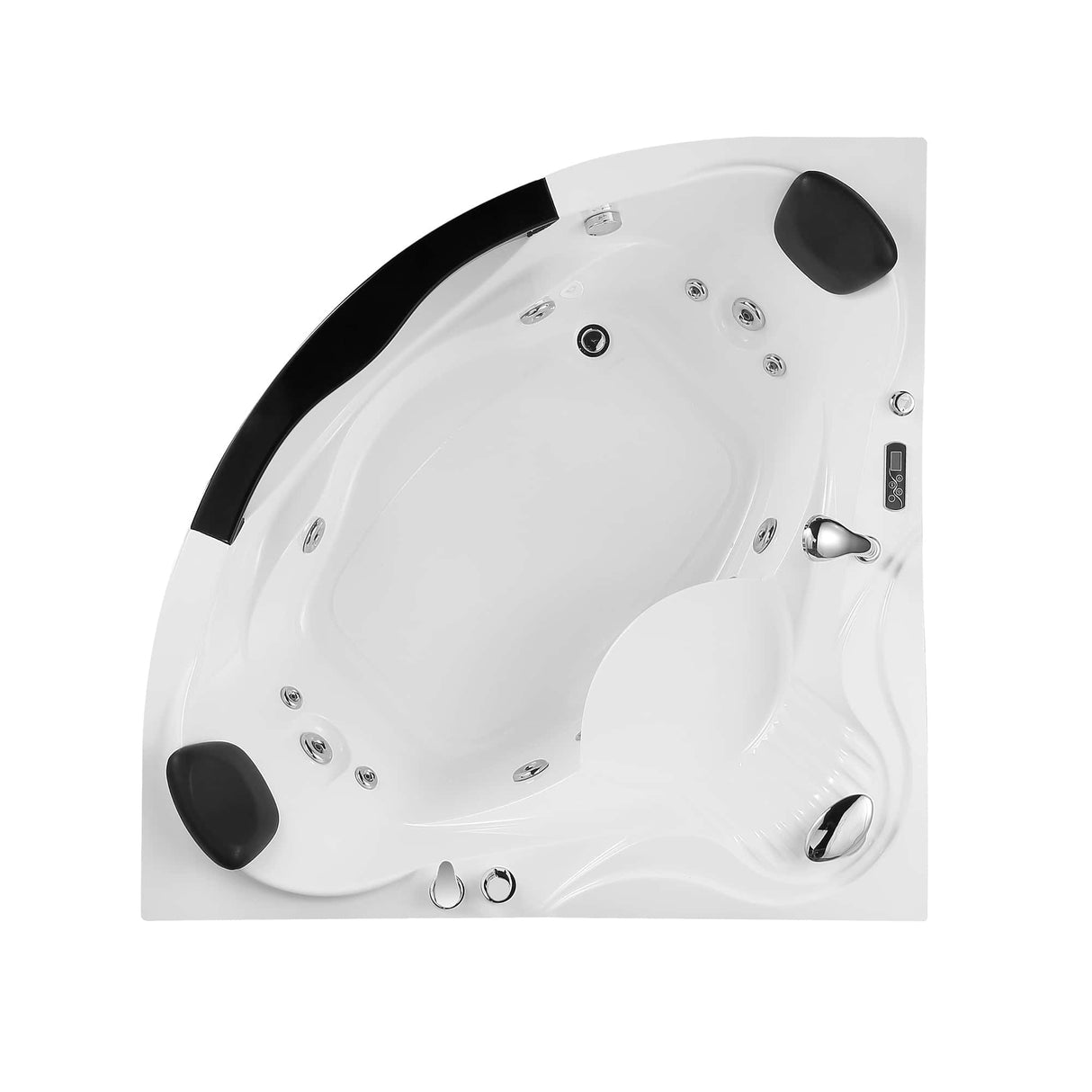 Empava 59JT319LED 59-In Whirlpool Corner Bathtub, white glossy finish, modern design, ideal for relaxation and therapeutic purposes