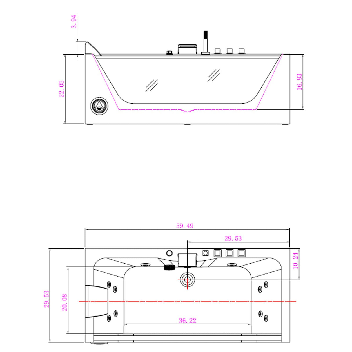 Empava 59JT408LED 59-In Whirlpool Bathtub - Premium Hydrotherapy Rectangle Bathtub at Aurora Sanctuary