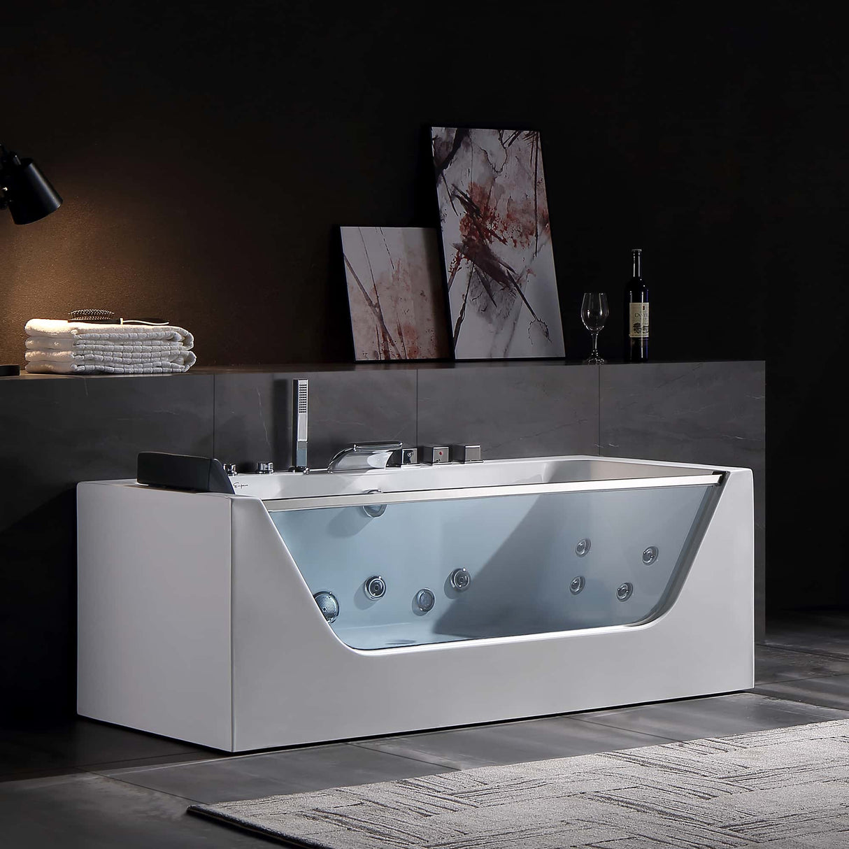 Empava 59JT408LED 59-In Whirlpool Bathtub in a serene scene at Aurora Sanctuary
