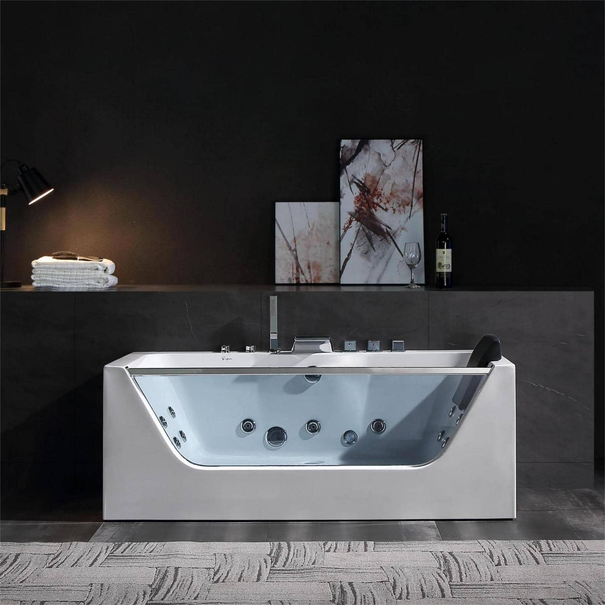 Empava 59JT408LED 59-Inch Whirlpool Bathtub scene with hydro massage features at Aurora Sanctuary