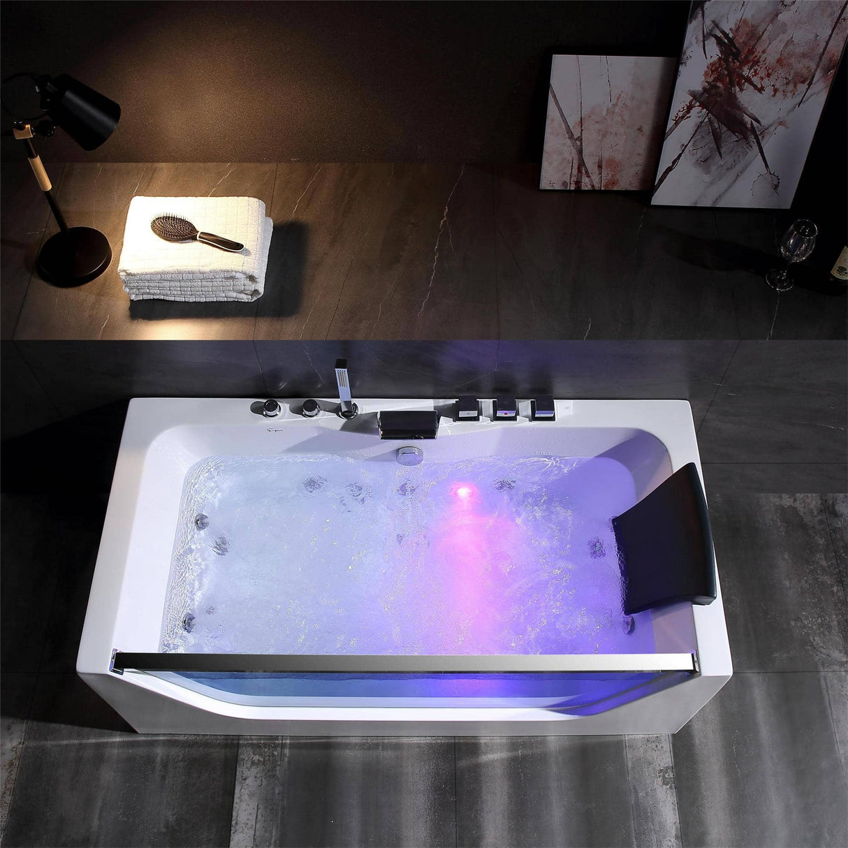 Empava 59JT408LED 59-In Whirlpool Bathtub in serene bathroom scene at Aurora Sanctuary