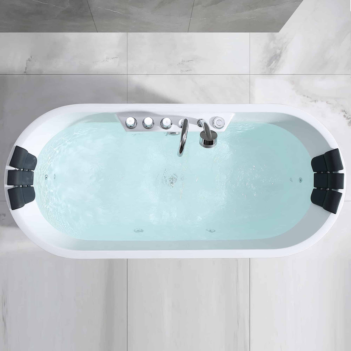 Empava 67AIS01 Freestanding Hydromassage Oval Double-Ended Bathtub in a luxurious sanctuary setting at Aurora Sanctuary