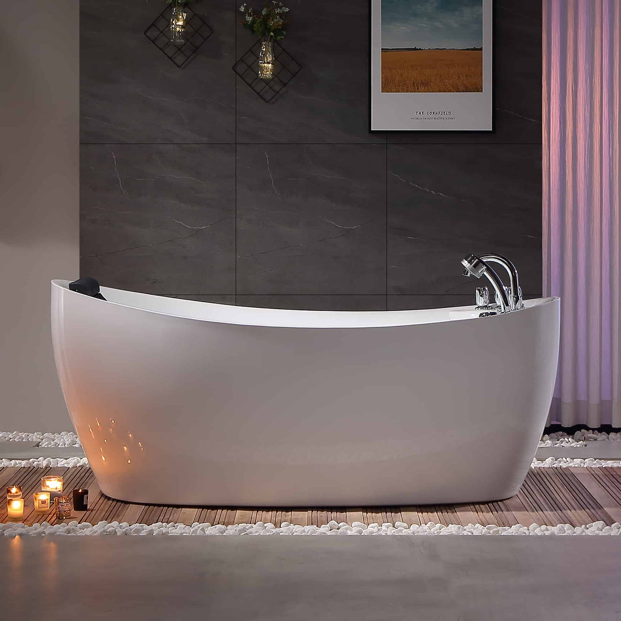 Empava 67AIS02 67-Inch Whirlpool Freestanding Bathtub in Oval Shape for Hydromassage