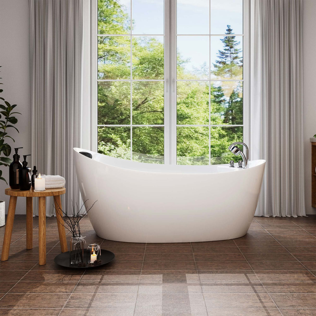 Empava 67AIS02 Freestanding Whirlpool Bathtub - Oval Single-Ended Hydromassage Bathtub in a luxurious bathroom setting - Aurora Sanctuary