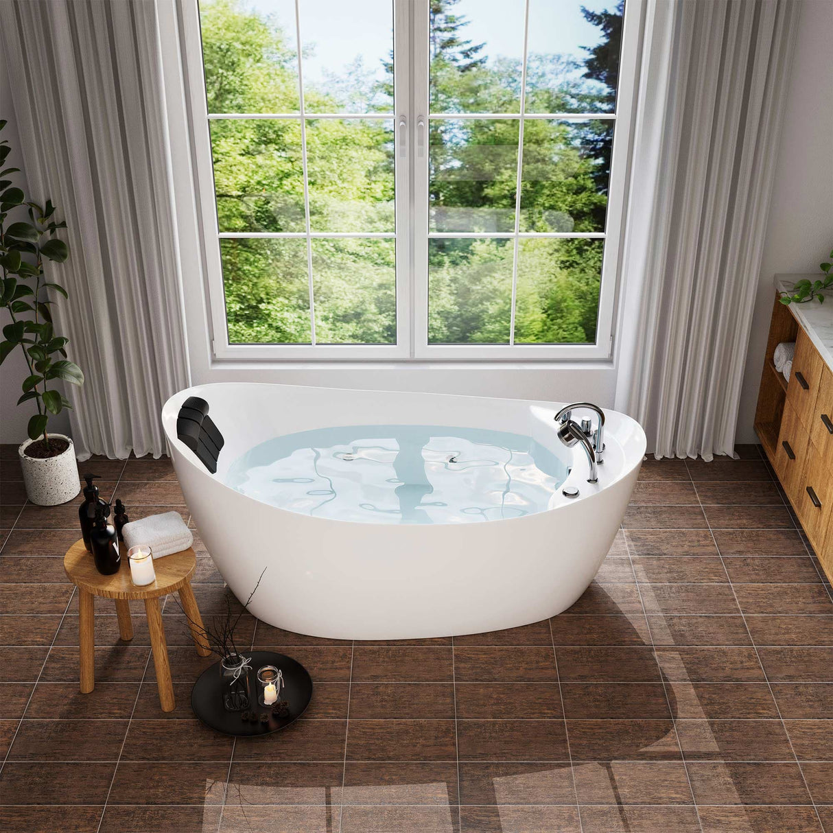Empava 67AIS02 67-Inch Whirlpool Freestanding Bathtub in Hydra-Massage Oval Design