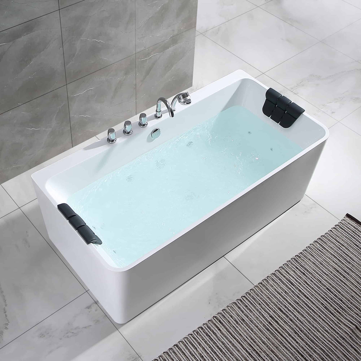 Empava 67AIS03 67-inch whirlpool freestanding bathtub in a luxurious home spa setting at Aurora Sanctuary
