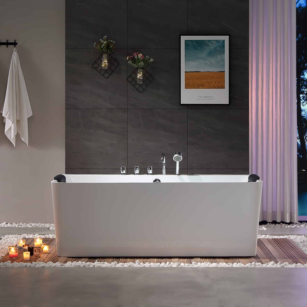 Empava 67AIS03 67-Inch Whirlpool Freestanding Bathtub in a luxurious setting at Aurora Sanctuary