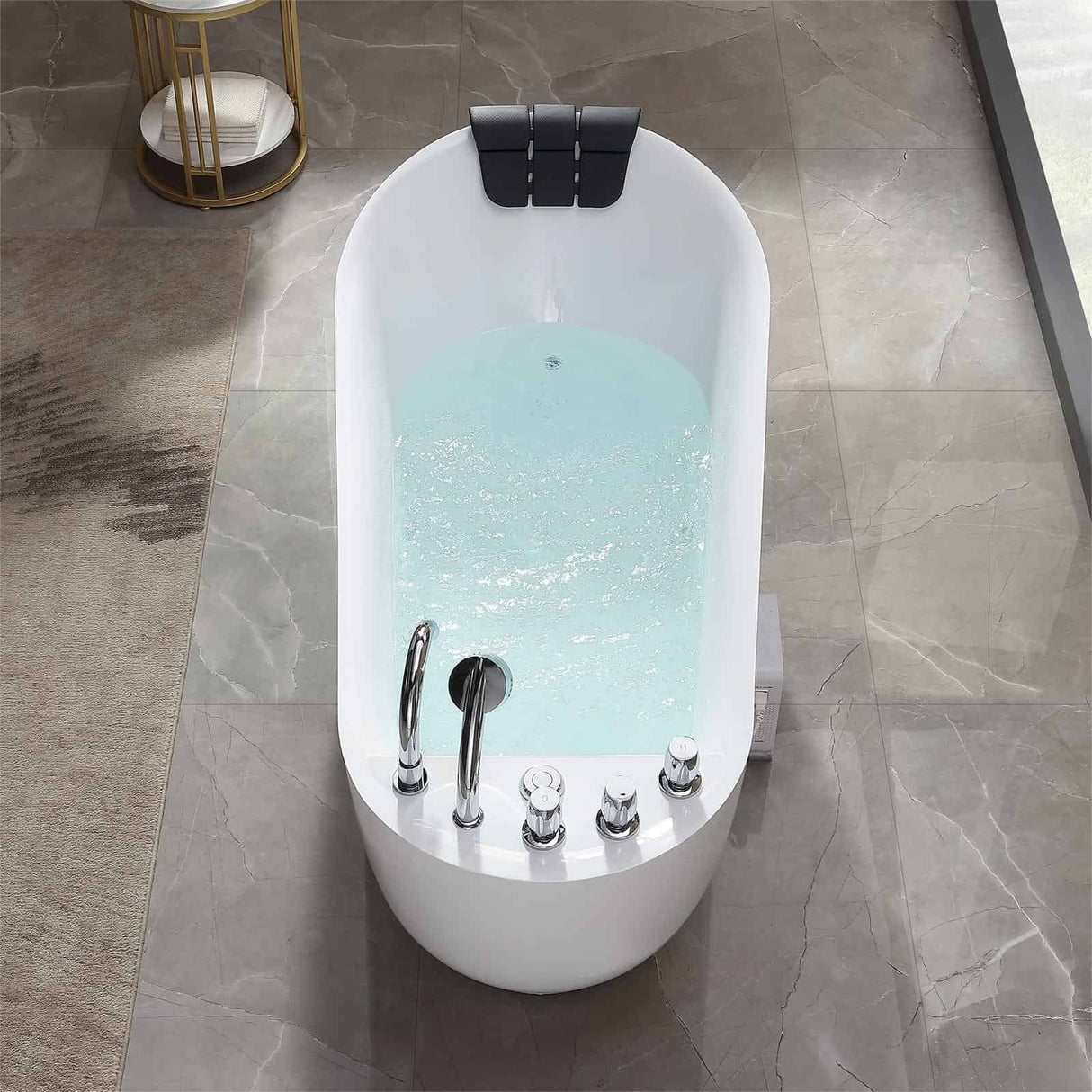 Empava 67AIS05 67-Inch Whirlpool Freestanding Acrylic Bathtub - High Back Single Ended Hydromassage Oval Tub