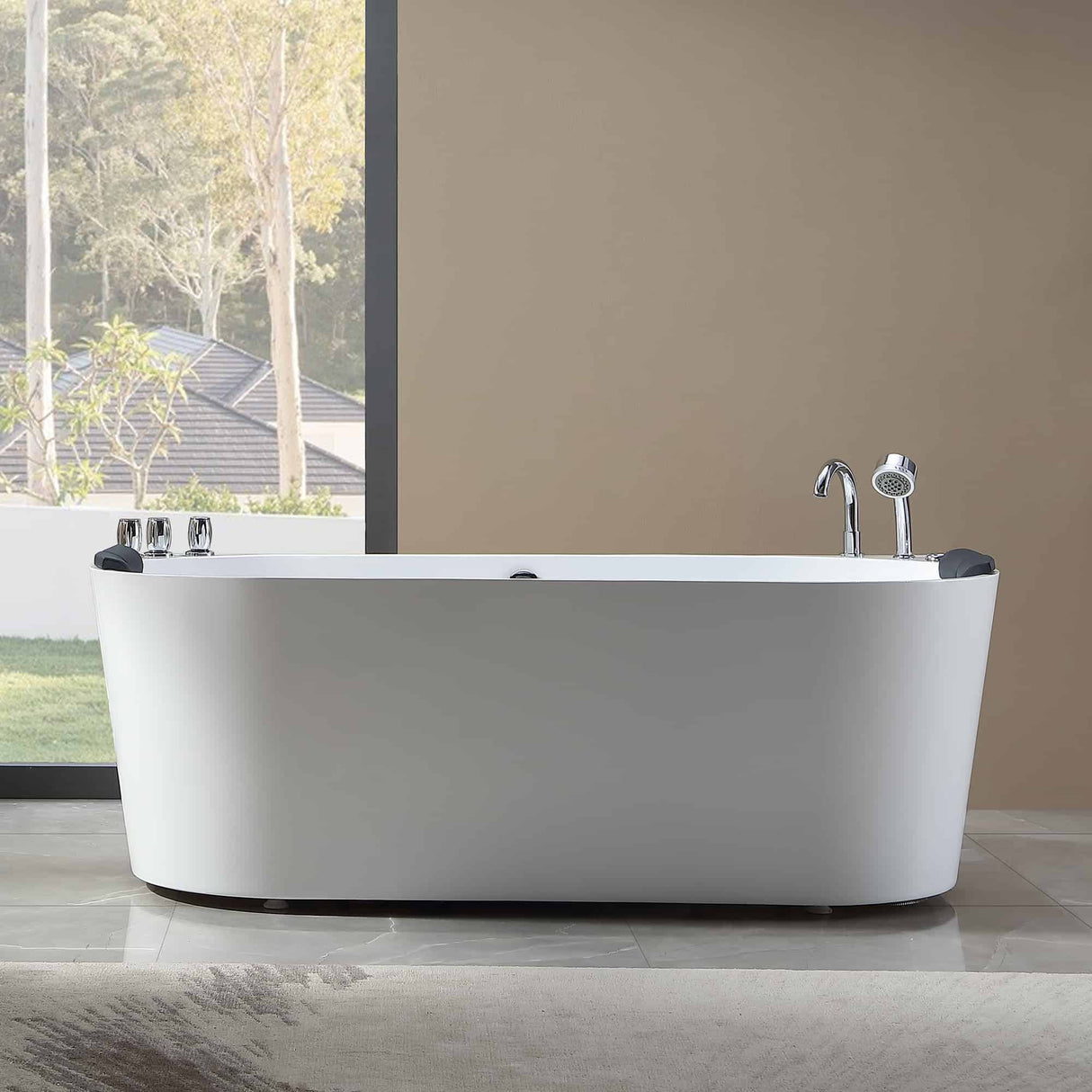 Empava 67AIS07 67 Whirlpool Acrylic Bathtub in serene bathroom setting at Aurora Sanctuary