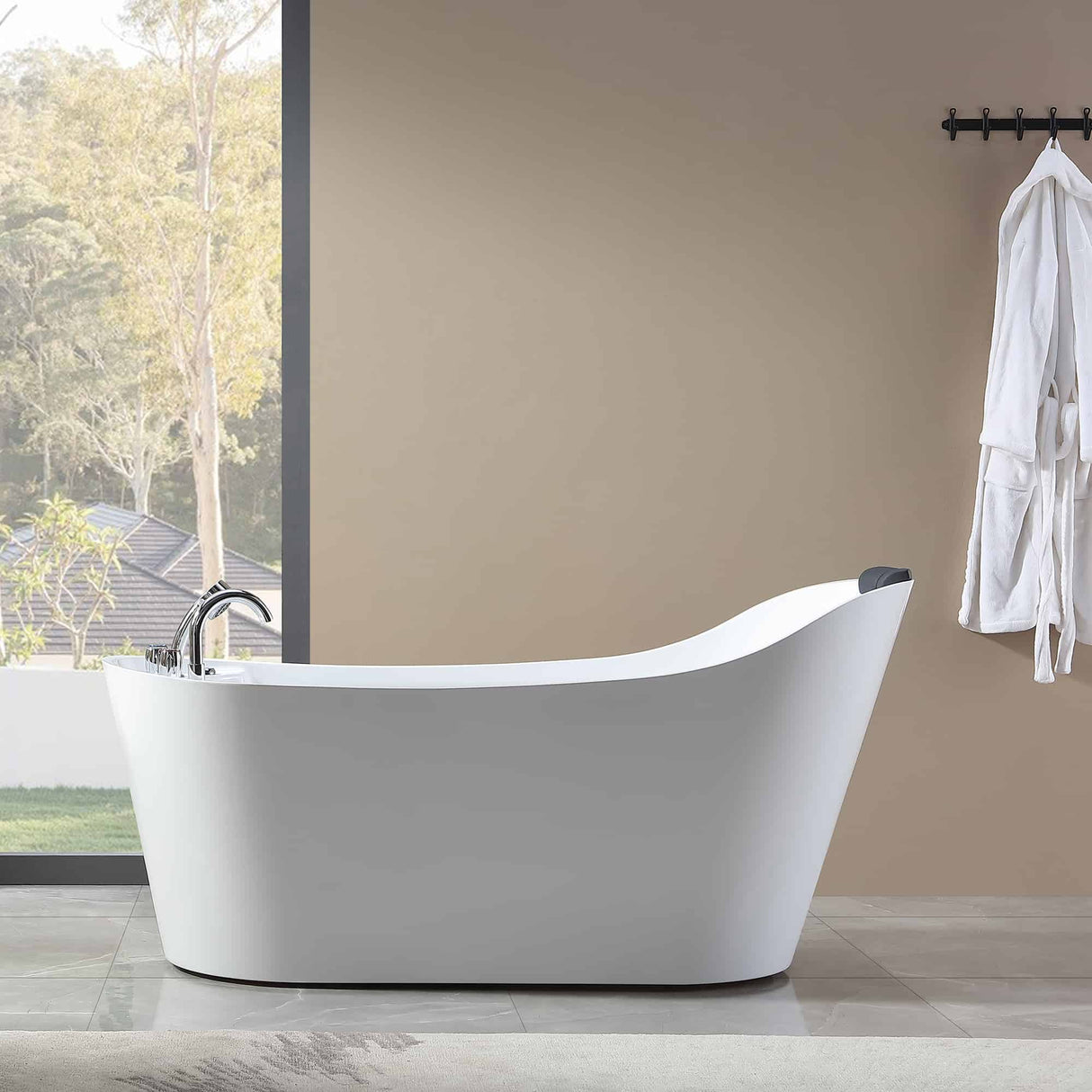 Empava 67AIS09 67-Inch Whirlpool Acrylic Freestanding Oval High Back Single Ended Bathtub in luxurious bathroom setting at Aurora Sanctuary