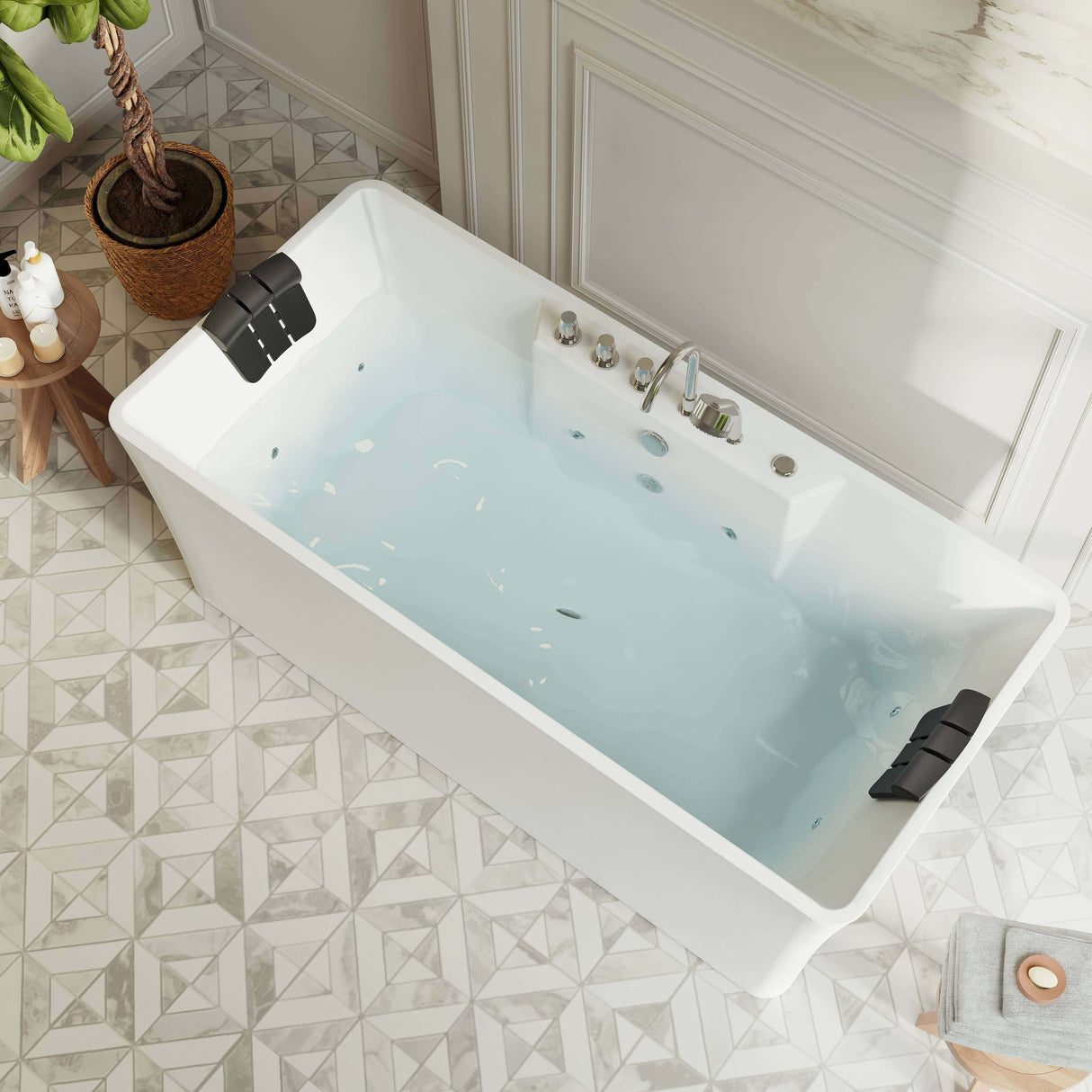 Empava 67 Freestanding Whirlpool Acrylic Hydromassage Bathtub in a luxurious rectangular double-ended design