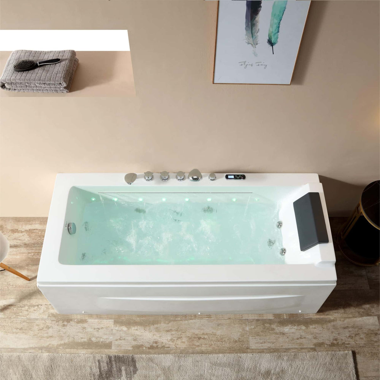 Empava 67JT351LED 67-In Whirlpool Bathtub with Chromatherapy waterfall spout, featured at Aurora Sanctuary