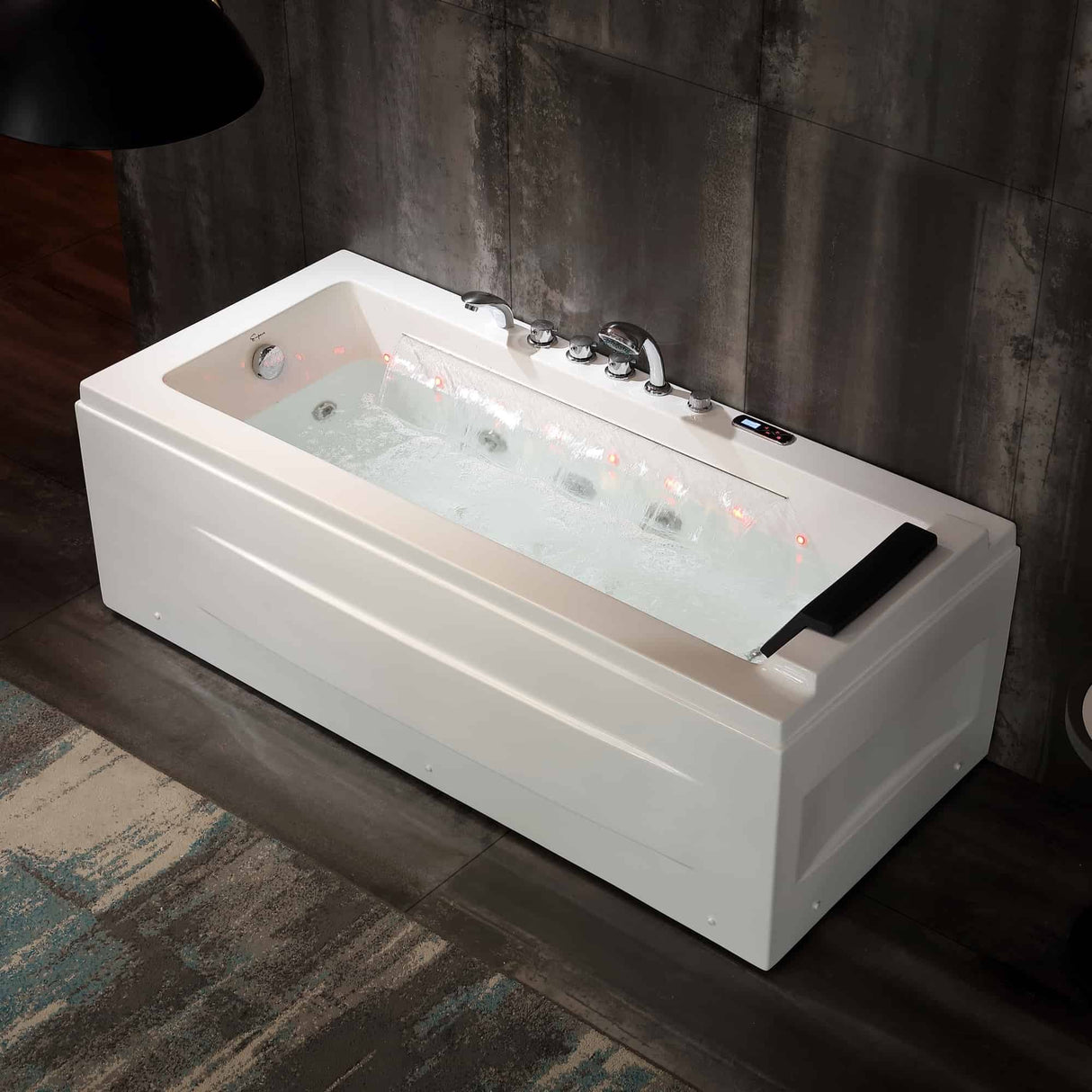 Empava 67JT351LED 67-Inch Chromatherapy Whirlpool Bathtub at Aurora Sanctuary - Relax in luxury with therapeutic LED lighting and waterfall spout