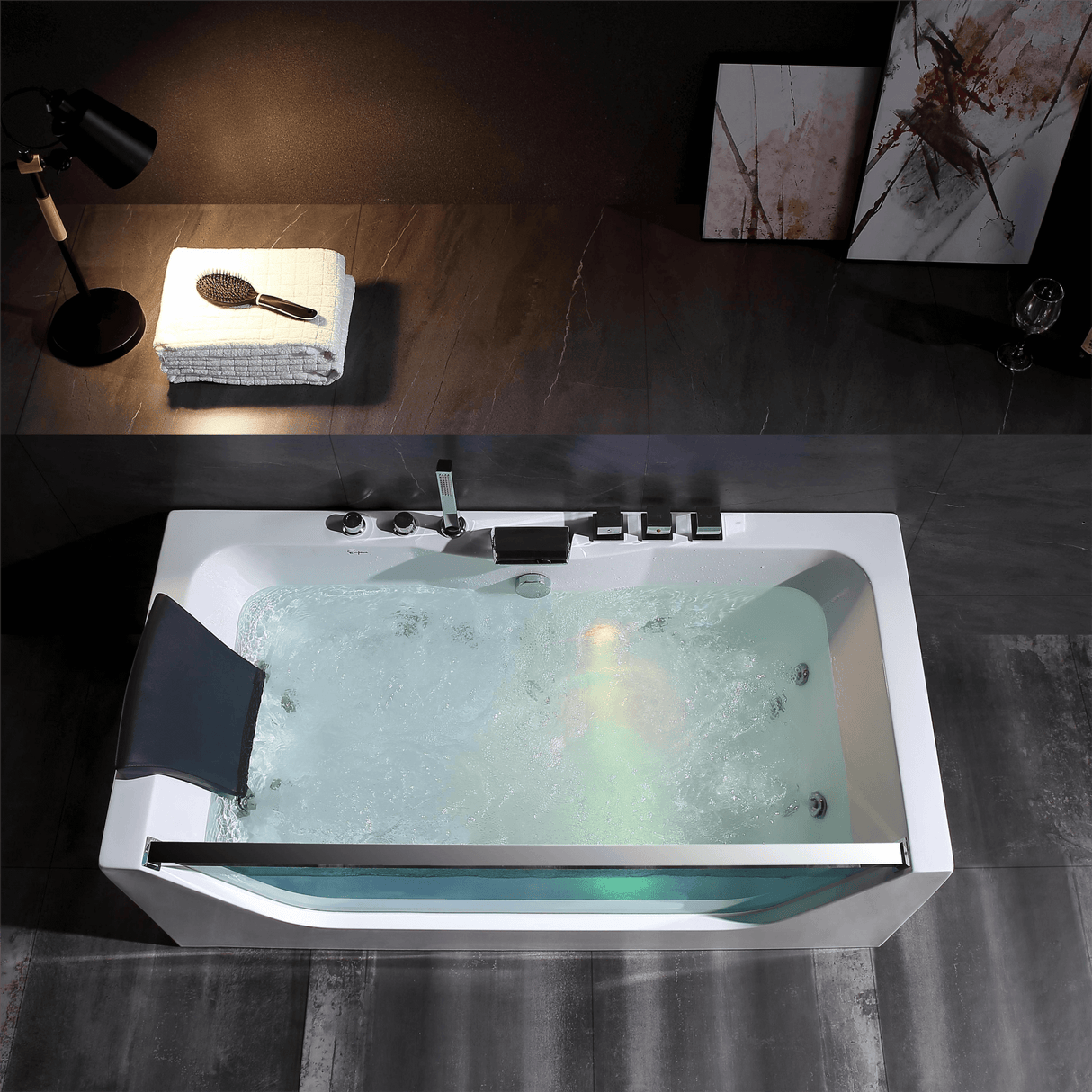 Empava 67JT408LED 67-Inch Whirlpool Bathtub with Chromatherapy - Relax in Luxury with Acrylic Rectangular Design Scene