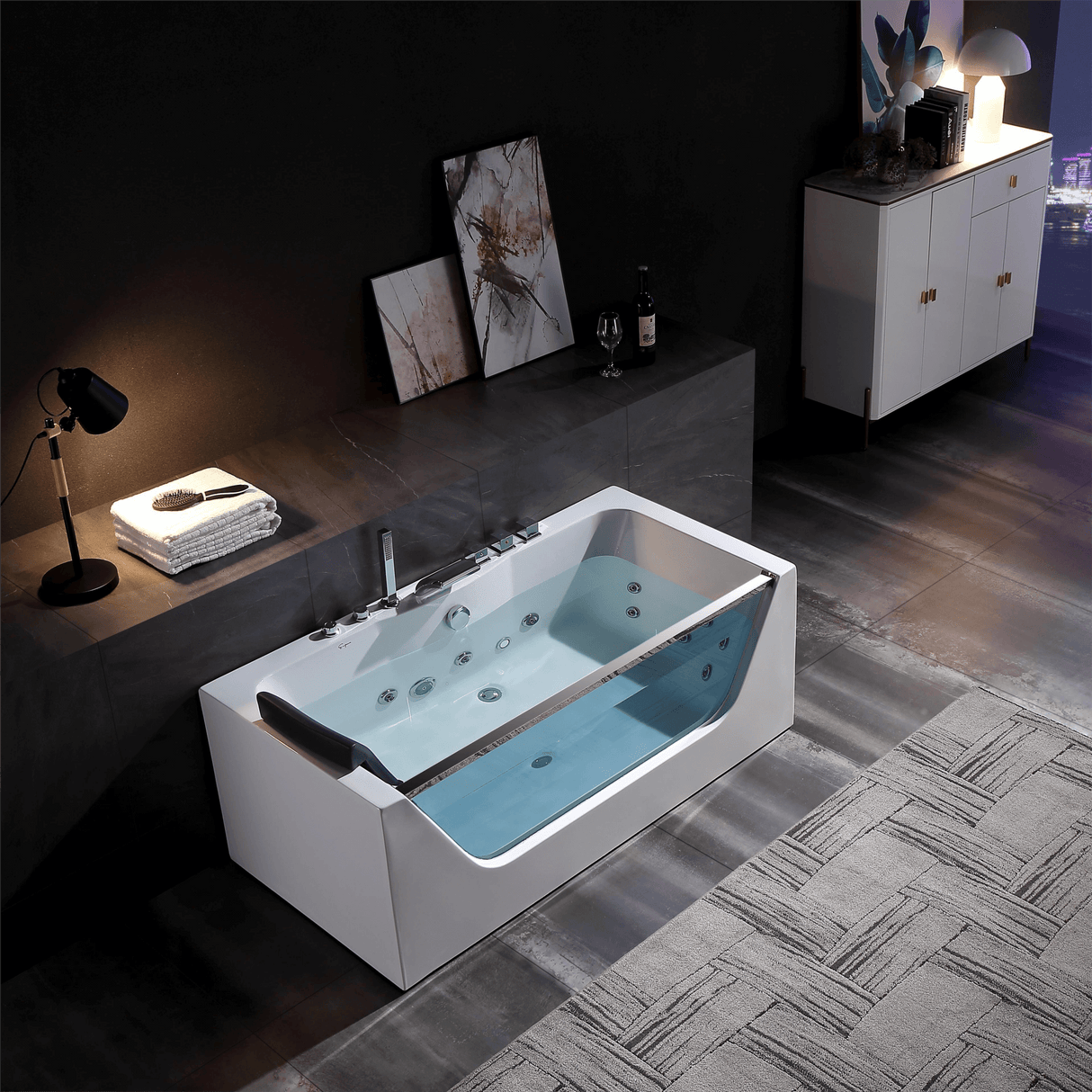 Empava 67JT408LED 67-Inch Whirlpool Bathtub with Chromatherapy - Luxurious Relaxation Experience in a Rectangular Acrylic Tub