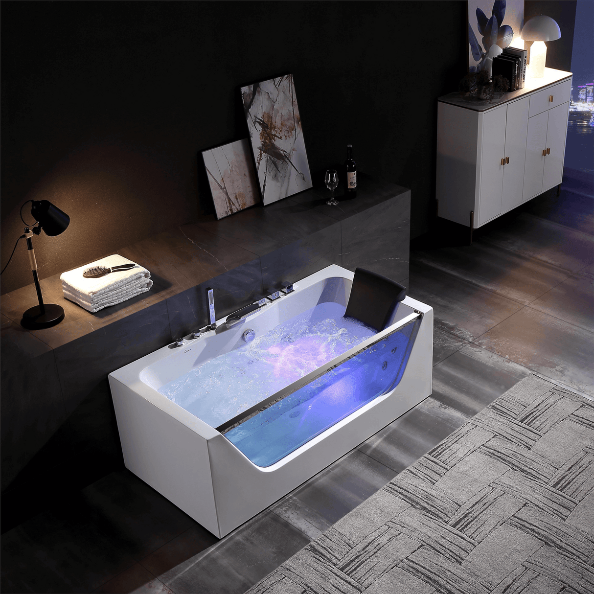 Empava 67JT408LED 67-Inch Whirlpool Bathtub with Chromatherapy - Experience Ultimate Relaxation and Luxury Soaking
