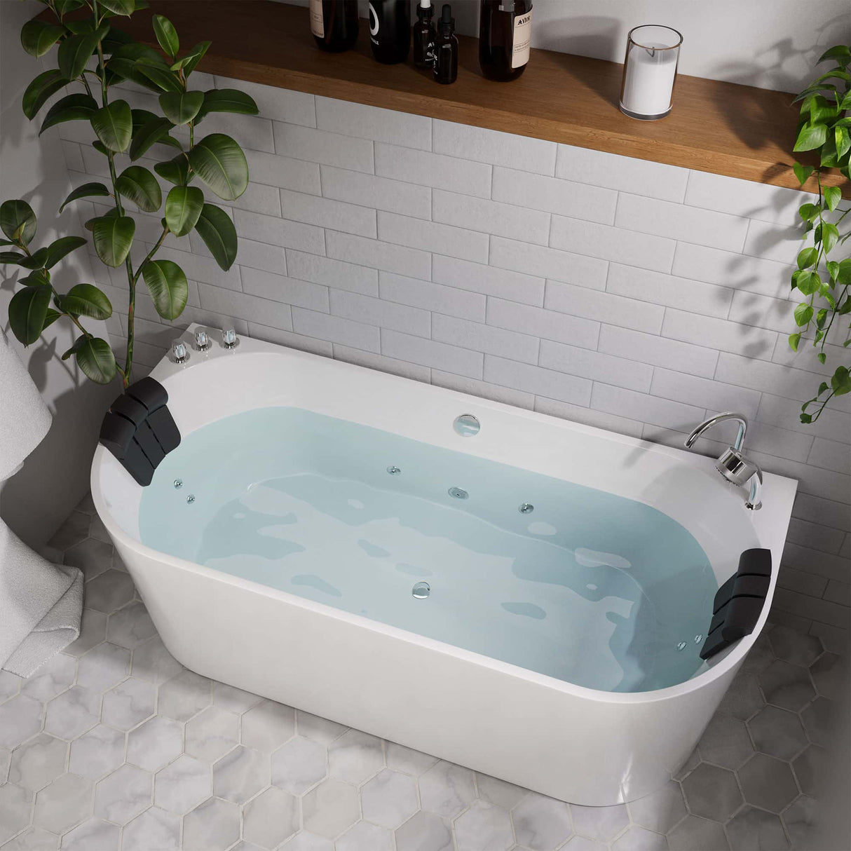 Empava 71AIS08 luxurious whirlpool acrylic alcove bathtub in oval double-ended design