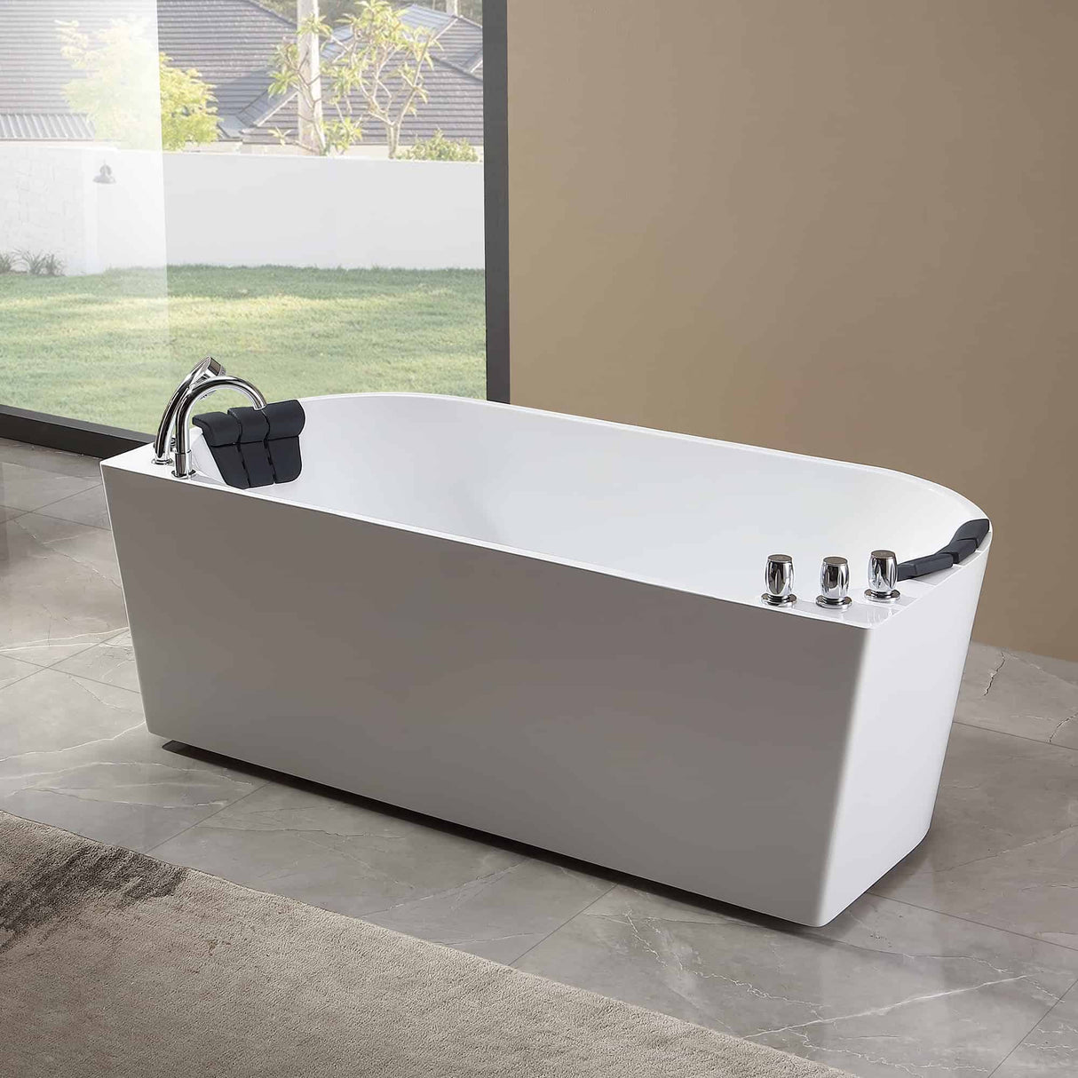 Empava 71AIS08 luxurious whirlpool acrylic alcove hydromassage oval double ended bathtub in elegant scene