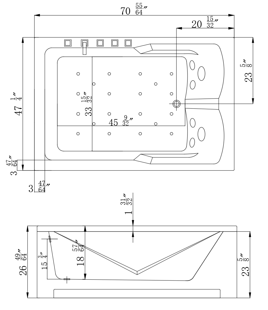 Empava 71JT667B 71-In Alcove Whirlpool Luxury 2-Person Hydromassage Tub - Relax and unwind in style with this spacious and luxurious hydrotherapy bathtub for two people. Perfect for a soothing and rejuvenating experience.