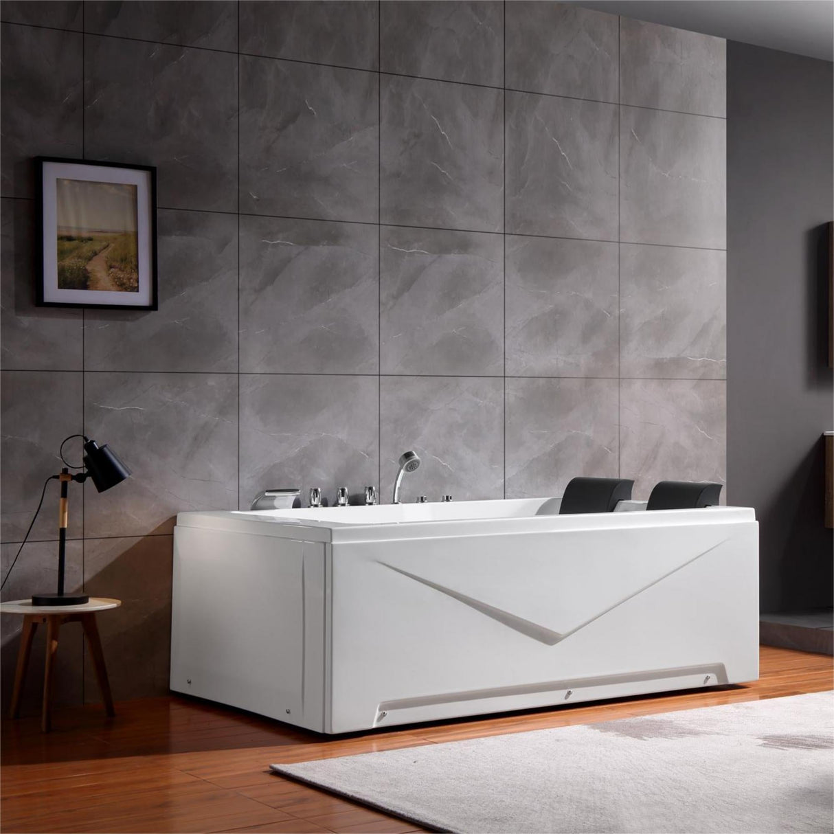 Empava 71JT667B 71-In Alcove Whirlpool Luxury 2-Person Hydromassage Tub - Relaxing spa scene, perfect for two people