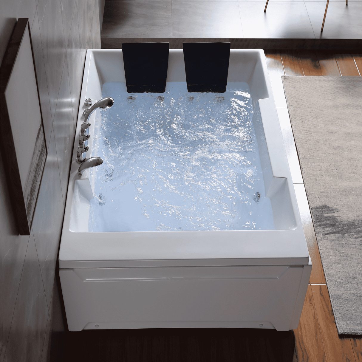 Empava 72JT367LED 72-Inch Whirlpool Luxury 2-Person Hydromassage Acrylic Rectangular Bathtub Scene, ideal for ultimate relaxation and comfort in your bathroom