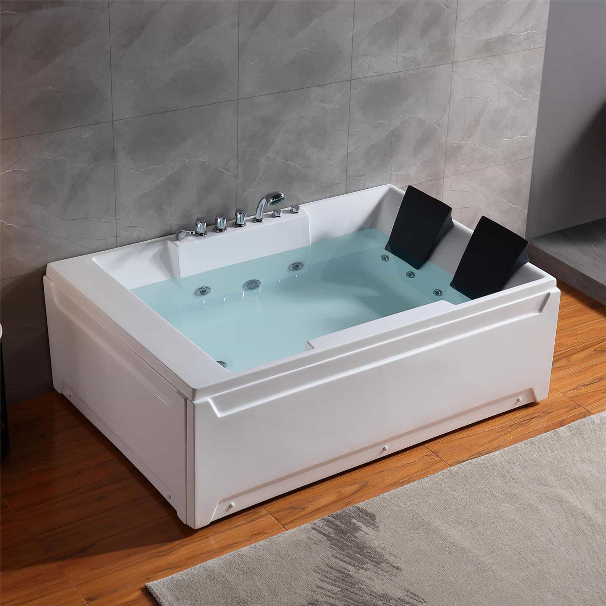 Empava 72JT367LED: 72-Inch Whirlpool Luxury 2-Person Hydromassage Acrylic Rectangular Bathtub in a Relaxing Spa Scene
