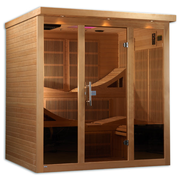 Golden Designs 6-Person Full Spectrum PureTech™ Near Zero EMF FAR Infrared Sauna with Himalayan Salt Bar Canadian Hemlock