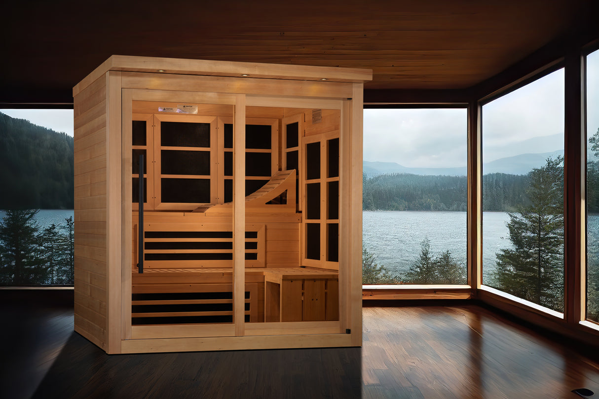 Golden Designs Monaco Limited Edition 6-person PureTech™ Near Zero EMF Under 2MG FAR Infrared Sauna Canadian Hemlock - GDI-696-02