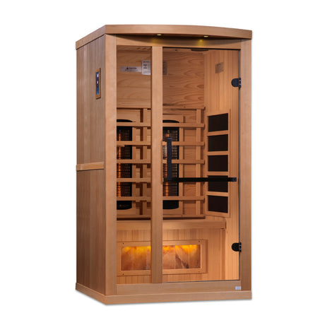 Golden Designs 1-Person Full Spectrum PureTech™ Near Zero EMF FAR Infrared Sauna with Himalayan Salt Bar Canadian Hemlock