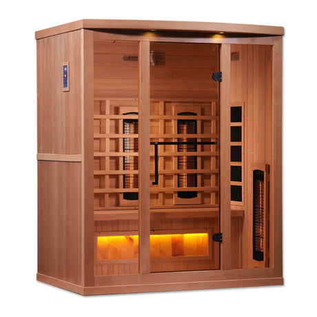 Golden Designs 3-Person Full Spectrum PureTech™ Near Zero EMF FAR Infrared Sauna with Himalayan Salt Bar Canadian Hemlock