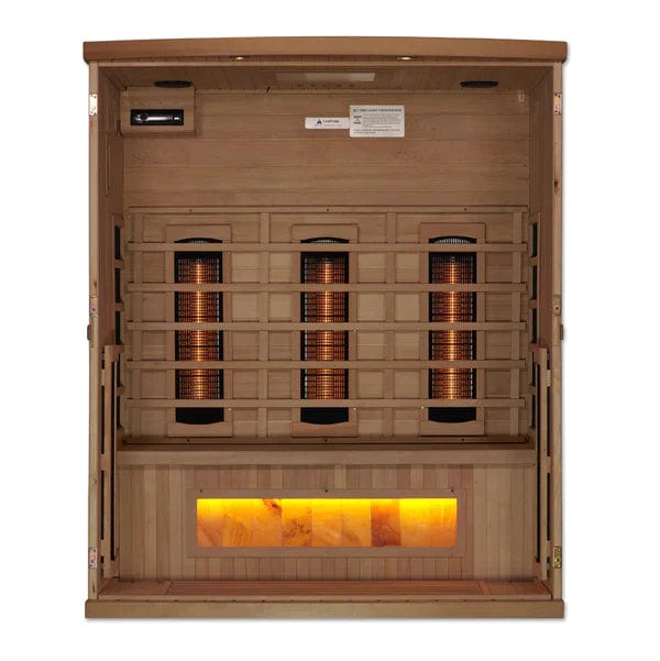 Golden Designs 3-Person Full Spectrum PureTech™ Near Zero EMF FAR Infrared Sauna with Himalayan Salt Bar Canadian Hemlock