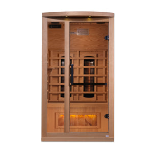 Golden Designs 1-Person Full Spectrum PureTech™ Near Zero EMF FAR Infrared Sauna with Himalayan Salt Bar Canadian Hemlock
