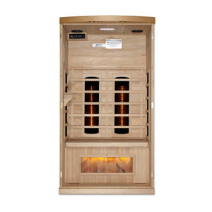 Golden Designs 1-Person Full Spectrum PureTech™ Near Zero EMF FAR Infrared Sauna with Himalayan Salt Bar Canadian Hemlock