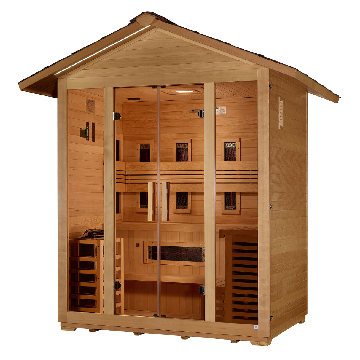 Golden Designs "Gargellen" 5 Person Hybrid PureTech™ Full Spectrum IR or Traditional Stove Outdoor Sauna - Canadian Hemlock